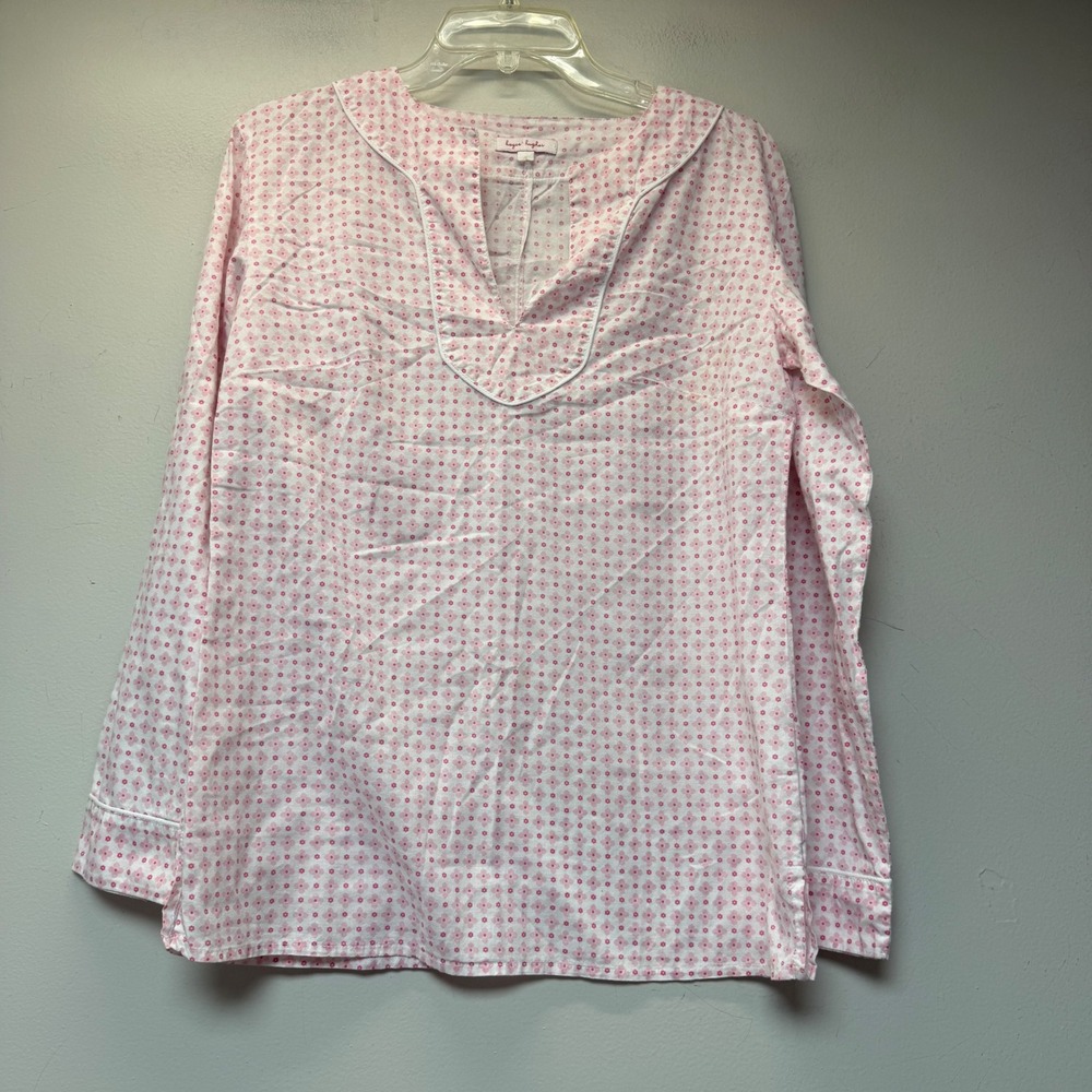 Kayce Hughes Tunic Top Women Size 6 Pink Floral Cotton Excellent Split Neck 728